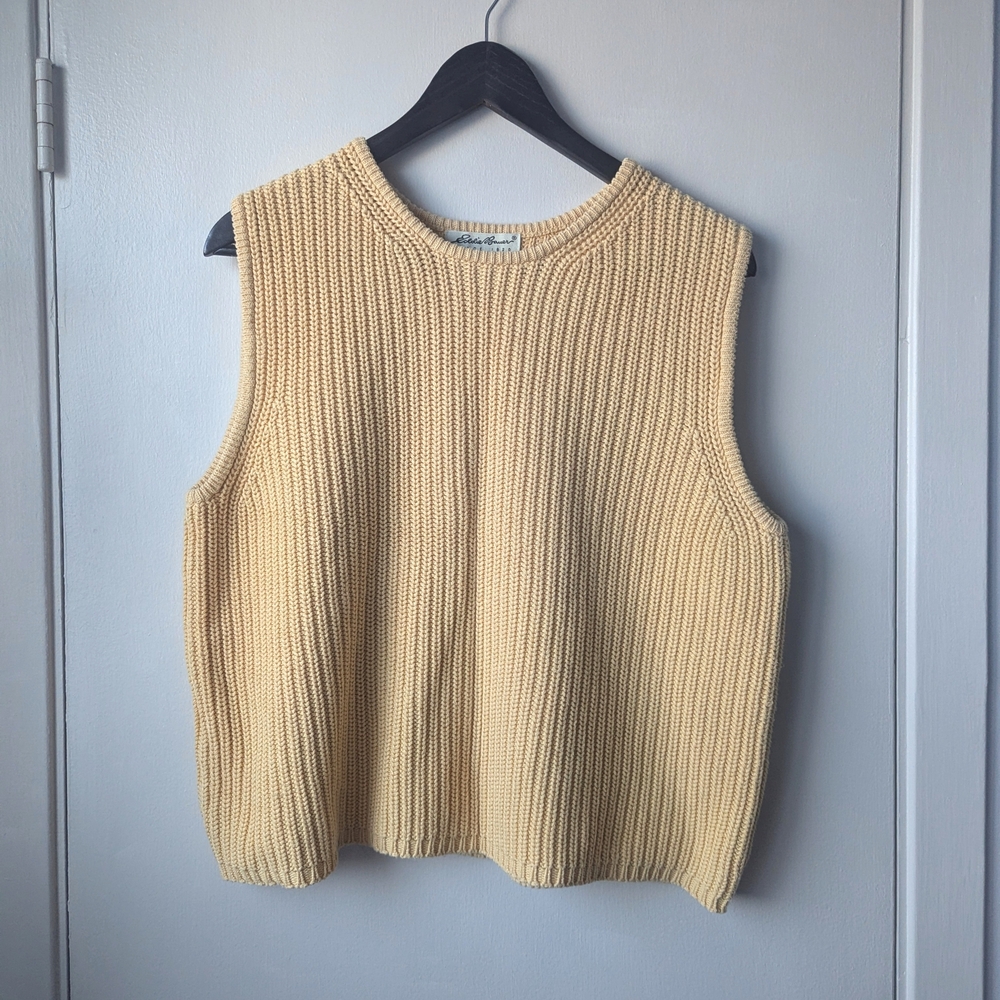 Eddie Bauer Cream Knit Sleeveless Sweater Vest